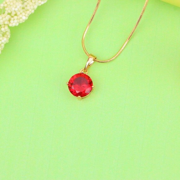 "Radiant Red Round Pendant with Gold Plated Finish for Everyday Glam, XPPT1670 : - Picture 2 of 13